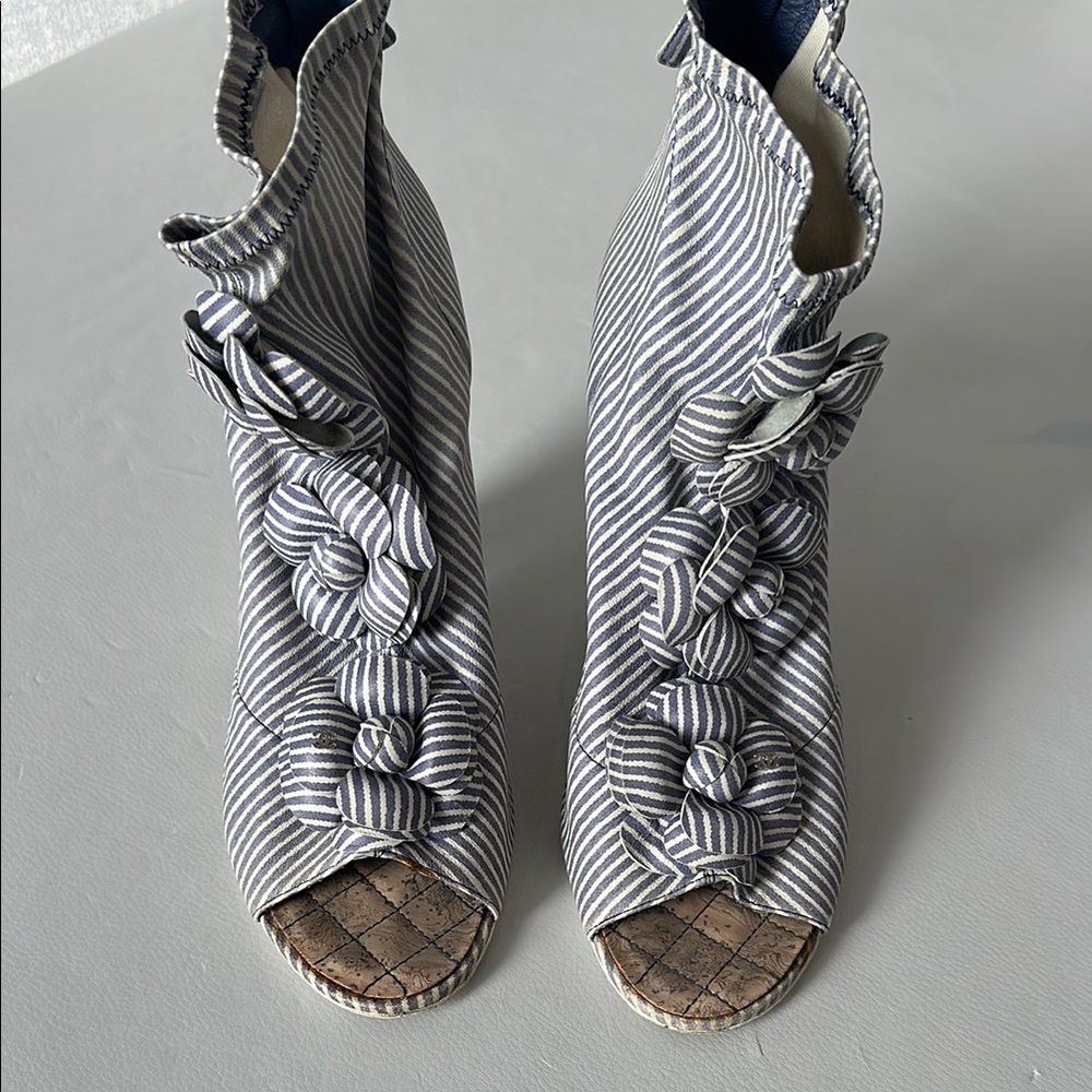Striped Peep-Toe Ankle Boots